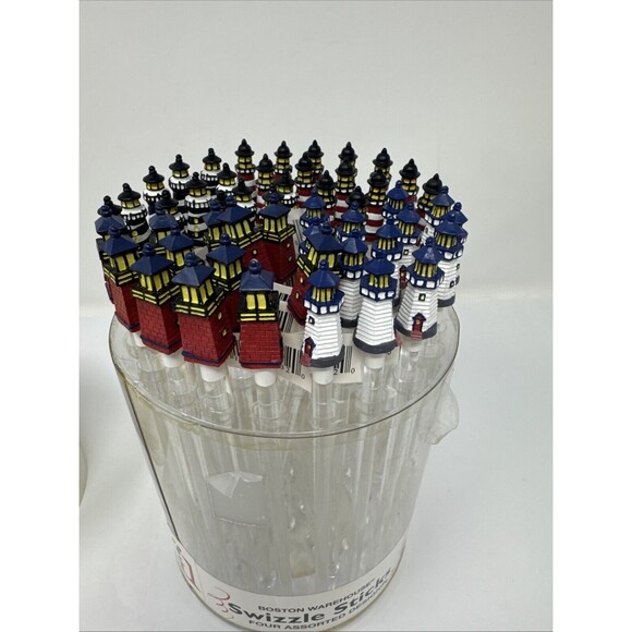 50 NOS Lighthouse Tiki Bar Swizzle Stick 4 Designs Boston Warehouse Cocktail - Picture 5 of 11